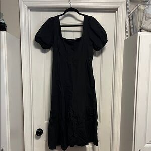 Astr Black Midi Dress with Puff Sleeves